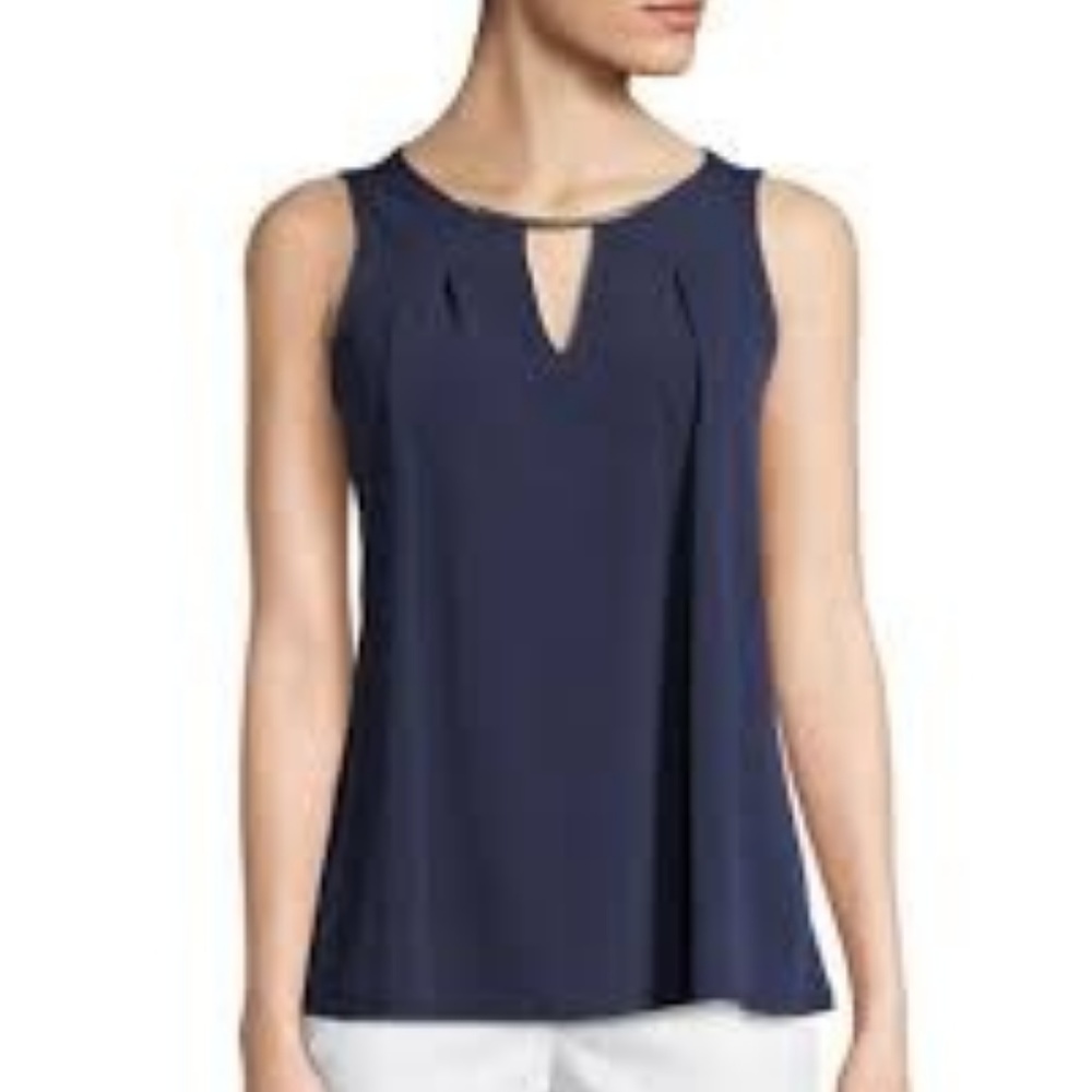 Michael Kors Navy Top with Gold Plate, XS